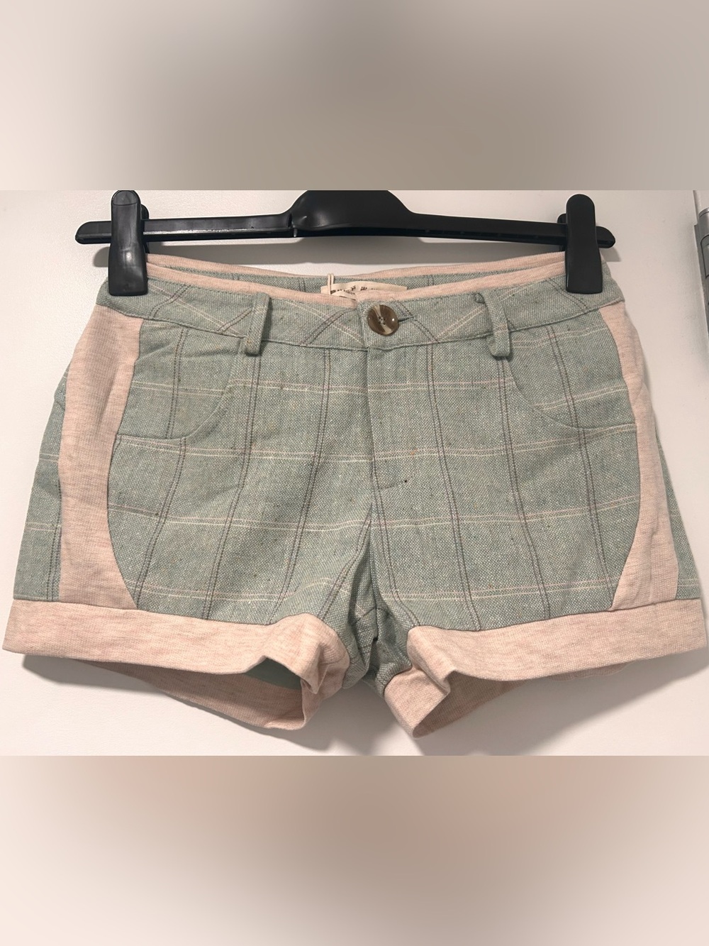 Mint Plaid Cuffed Shorts
